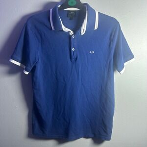AX Armani Exchange Mens Blue Polo Shirt Short Sleeve Embroidered Logo Size S
